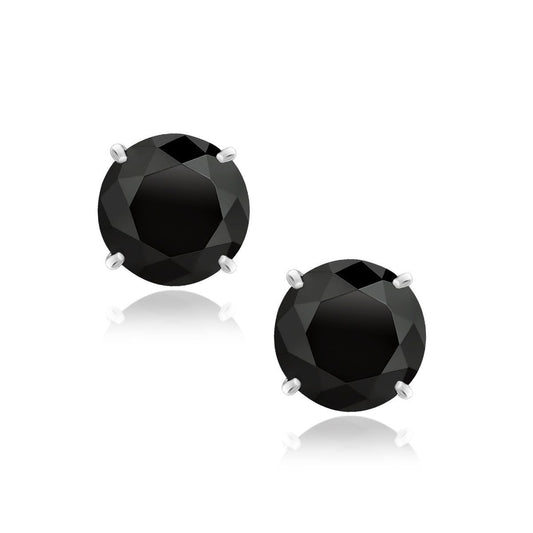Clous d'oreilles en or blanc 14 carats, oxyde de zirconium noir rond de 8,0 mm