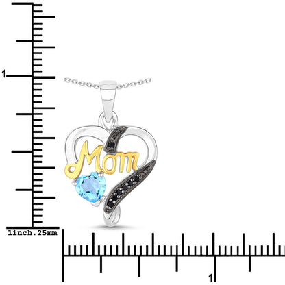 0.57 Carat Genuine Swiss Blue Topaz and Black Spinel .925 Sterling Silver Pendant