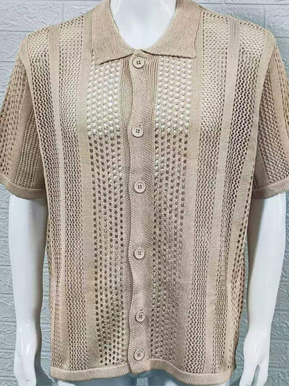 Men's Button Down Collared Neck Hollow Out Shirt