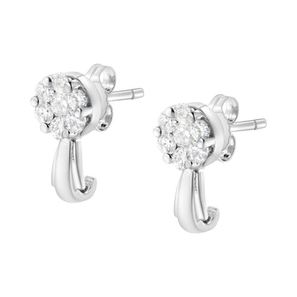 14K White Gold 3/4 Cttw Diamond Floral Cluster Drop and Dangle Stud Earrings (H-I Color, I1-I2 Clarity)