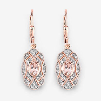 1.04 Carat Genuine Morganite and White Topaz .925 Sterling Silver Earrings