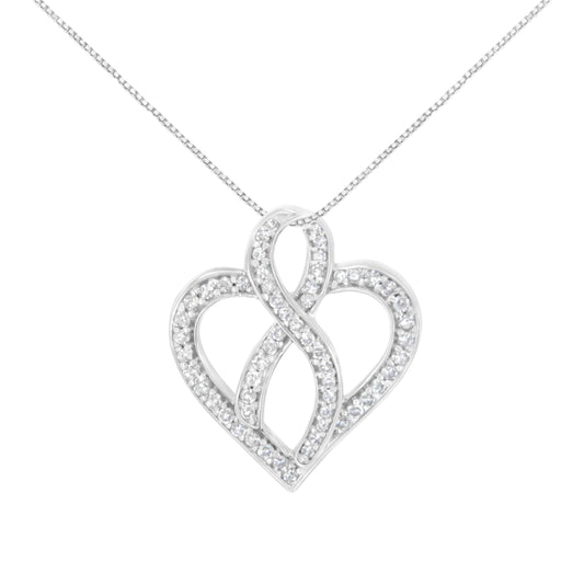 Pendentif Cœur et Ruban en Or Blanc 14K avec Diamants Ronds 0,25 Carat (H-I, I1-I2)