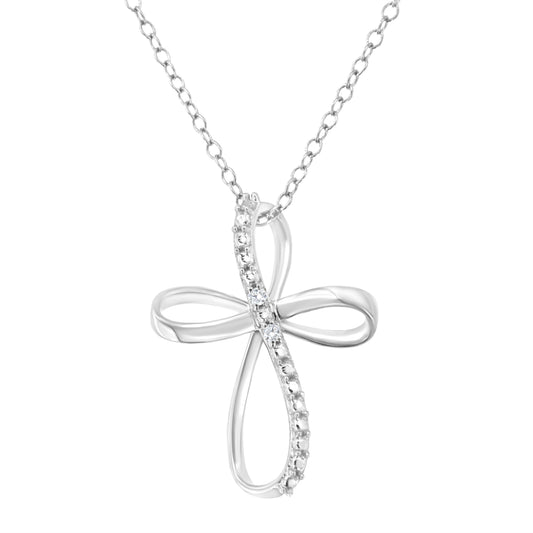 Collier pendentif croisé ruban en argent sterling 925 plaqué or jaune 10K, avec accent diamant (couleur I-J, pureté I2-I3), 45,7 cm