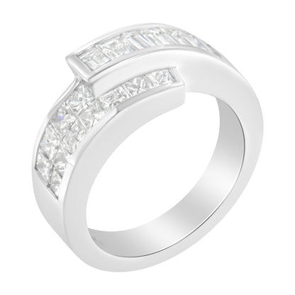 14K White Gold 2.0 Cttw Channel-Set Princess and Baguette-Cut Diamond Bypass Ring Band (G-H Color, SI1-SI2 Clarity) - Ring Size 6.5