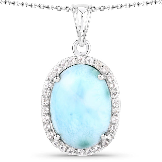 Pendentif 13,55 carats en argent sterling 925 avec larimar véritable et topaze blanche