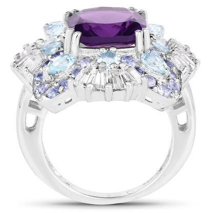 8.38 Carat Genuine Multi Stones .925 Sterling Silver Ring