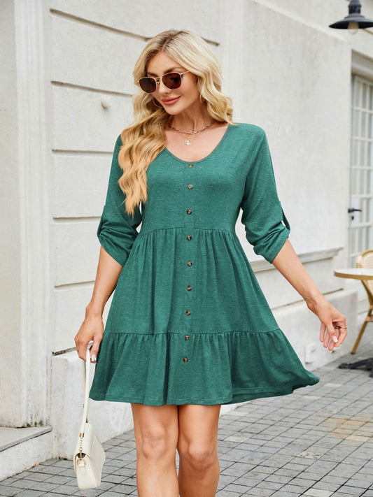 Tiered Ruched V-Neck Mini Dress
