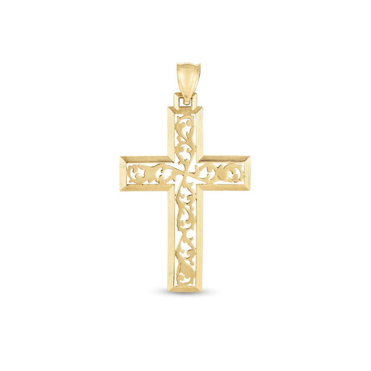 Pendentif croix vigne en or jaune 14 carats très poli