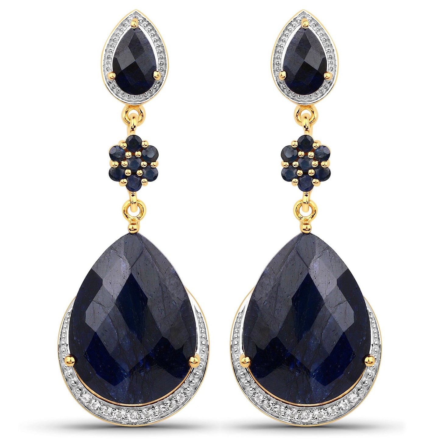 30.04 Carat Dyed Sapphire, Blue Sapphire and White Topaz .925 Sterling Silver Earrings
