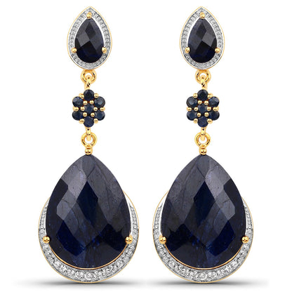 30.04 Carat Dyed Sapphire, Blue Sapphire and White Topaz .925 Sterling Silver Earrings
