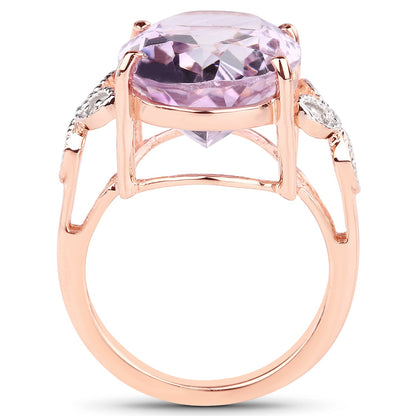 18K Rose Gold Plated 10.50 Carat Genuine Pink Amethyst and White Topaz .925 Sterling Silver Ring