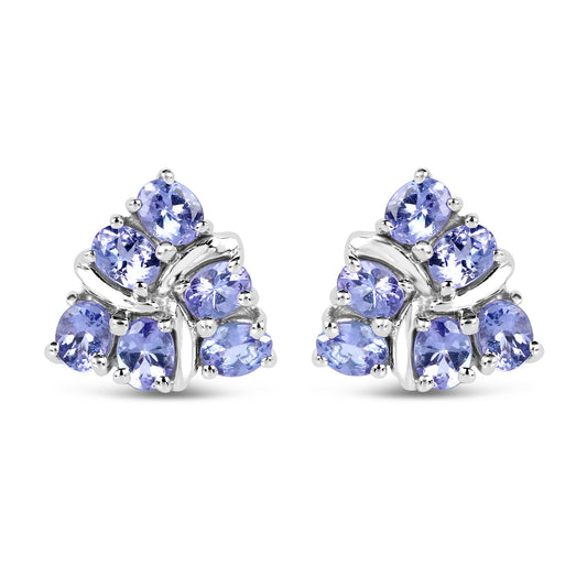 Boucles d'oreilles en tanzanite véritable 2,04 carats en argent sterling 925