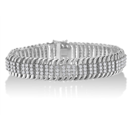 14K White Gold 5.0 Cttw Round Brilliant Cut Diamond 7" S Wave Serpentine Tennis Bracelet (H-I Color, I1-I2 Clarity)