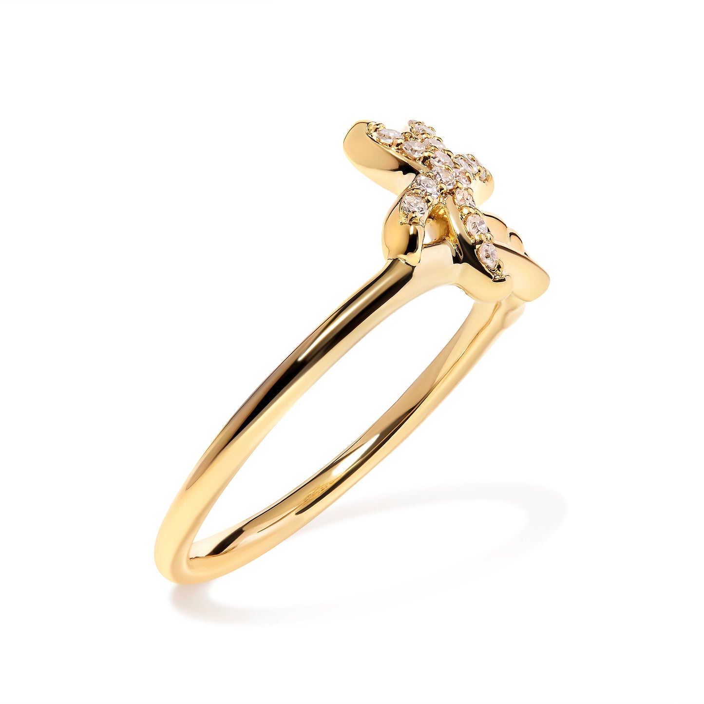 10K Yellow Gold 1/10 Cttw Diamond  Palm Tree Statement Ring (H-I Color, I1-I2 Clarity) - Ring Size 7