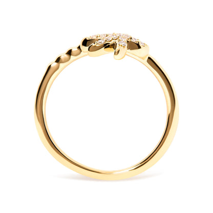 10K Yellow Gold 1/10 Cttw Diamond  Palm Tree Statement Ring (H-I Color, I1-I2 Clarity) - Ring Size 7