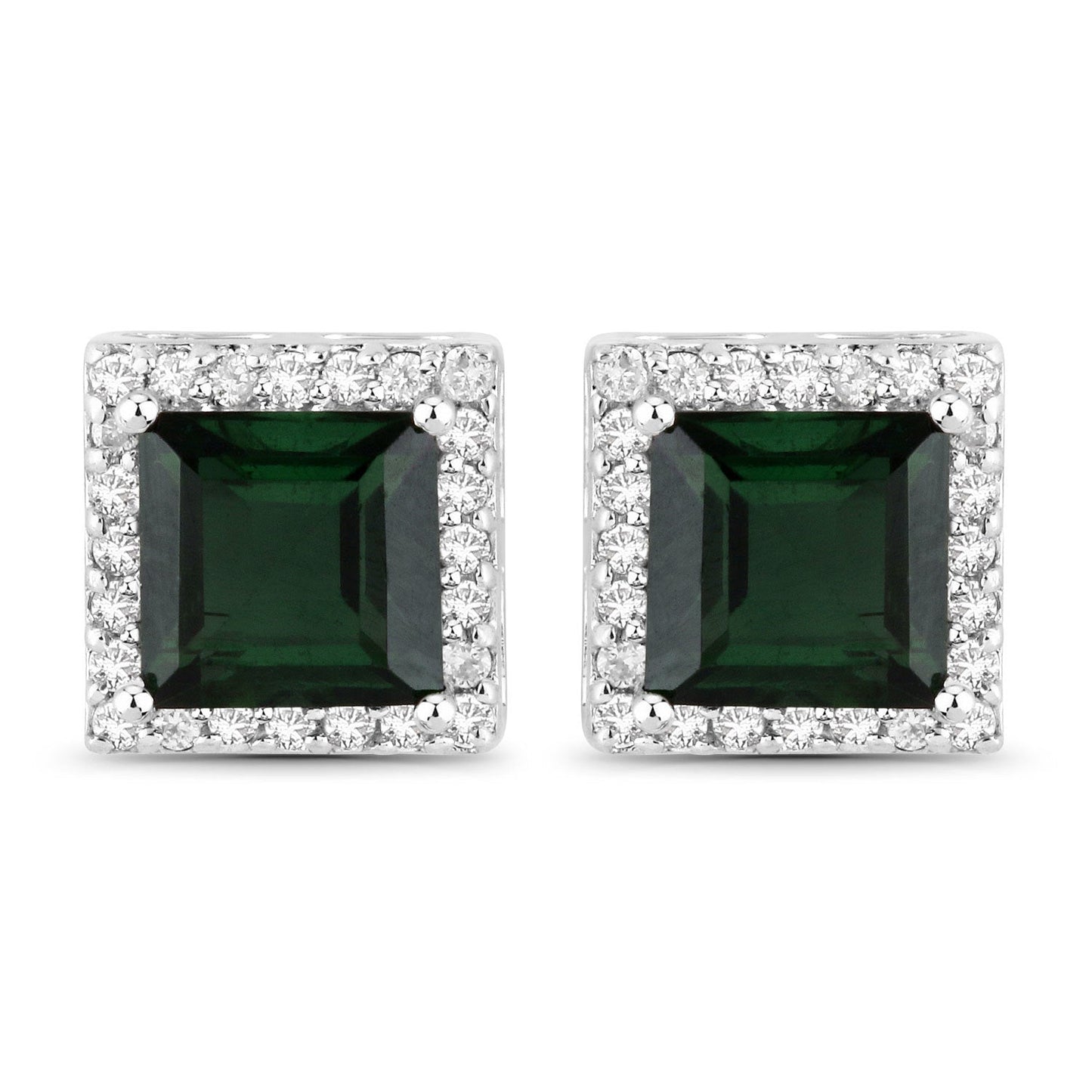 1.55 Carat Genuine Green Tourmaline and White Diamond 14K White Gold Earrings