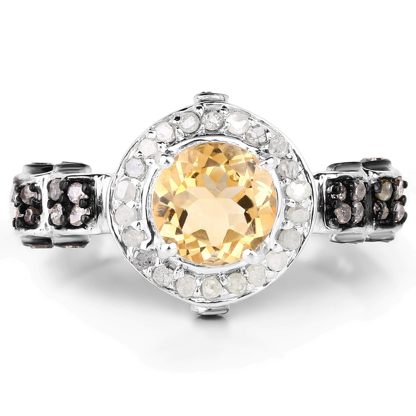 1.06 Carat Genuine Citrine, Champagne Diamond & White Diamond .925 Sterling Silver Ring