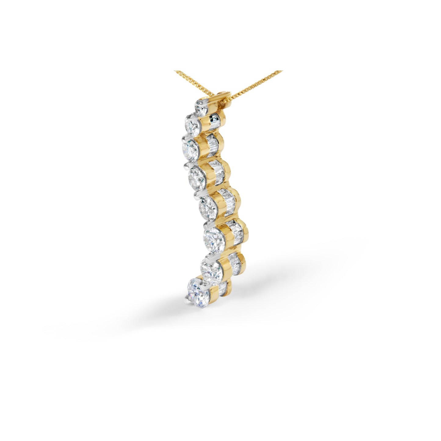 14k Yellow Gold 3.0 cttw Baguette and Brilliant Round-Cut Diamond Journey 18" Pendant Necklace (I-J Color, I2-I3 Clarity)