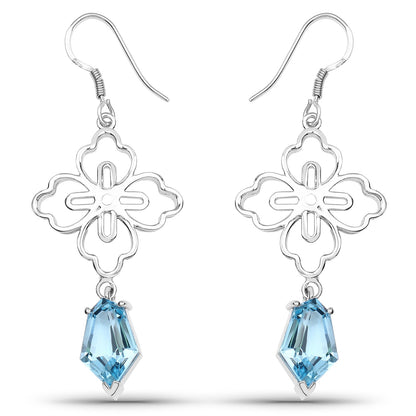 12.14 Carat Genuine Swiss Blue Topaz .925 Sterling Silver Earrings
