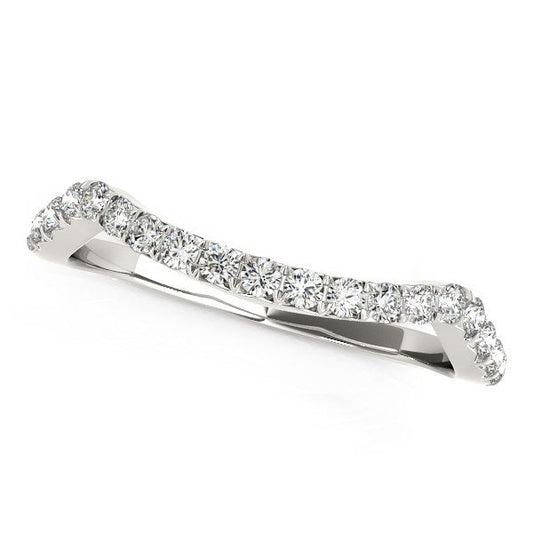 Bague de mariage en or blanc 14 carats avec diamants (0,20 carat au total) au design moderne et courbé