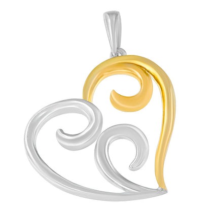 10K Yellow Gold Over .925 Sterling Silver Open Heart with Swirls 18" Box Chain Pendant Necklace