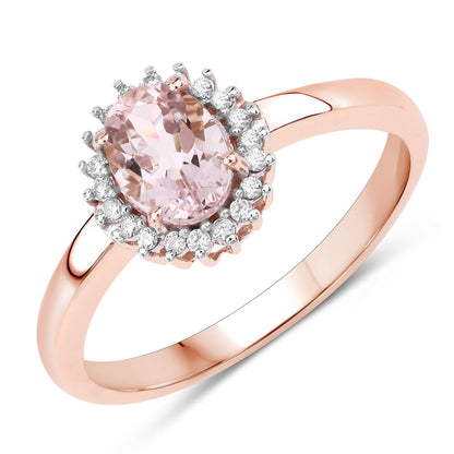 0.81 Carat Genuine Morganite and White Diamond 14K Rose Gold Ring