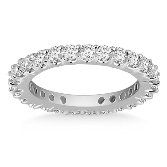 Bague Éternité en Or Blanc 14 carats avec Diamants Ronds à Griffes Communes