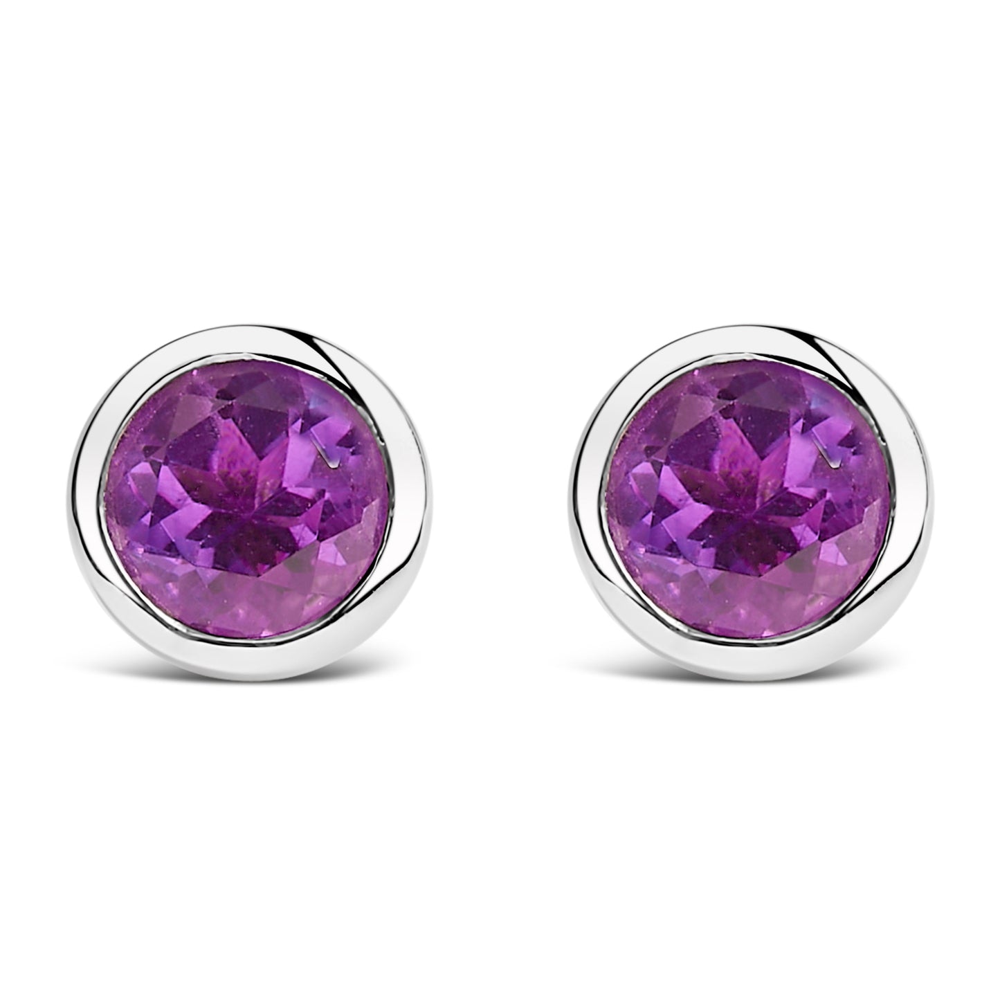 .925 Sterling Silver 6MM Bezel Set Created Purple Amethyst Solitaire Stud Earrings