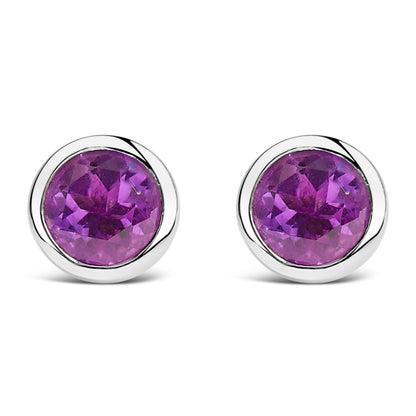 .925 Sterling Silver 6MM Bezel Set Created Purple Amethyst Solitaire Stud Earrings