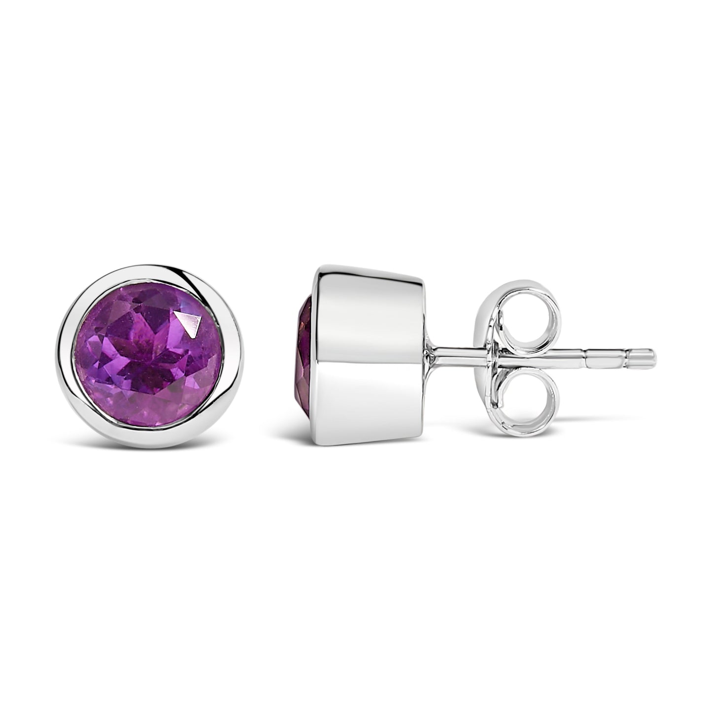.925 Sterling Silver 6MM Bezel Set Created Purple Amethyst Solitaire Stud Earrings