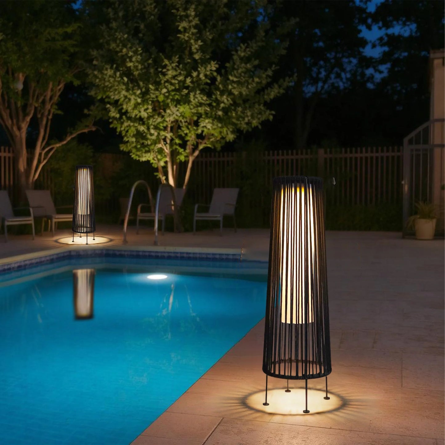 2 Piece Solar Powered Lantern Wicker Solar Patio Lamp Black