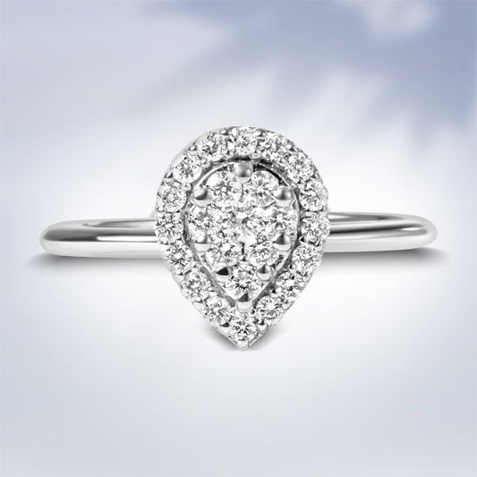 10K White Gold 3/8 Cttw Round-Cut Lab Grown Diamond Cluster Pear Promise Ring (G-H Color, VS2-SI1 Clarity) - Size 7