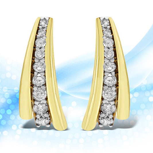 Boucles d'oreilles Huggie à clous graduées en or jaune 10 carats plaqué argent sterling .925 avec diamants ronds de 1,00 carat (couleur I-J, pureté I2-I3)