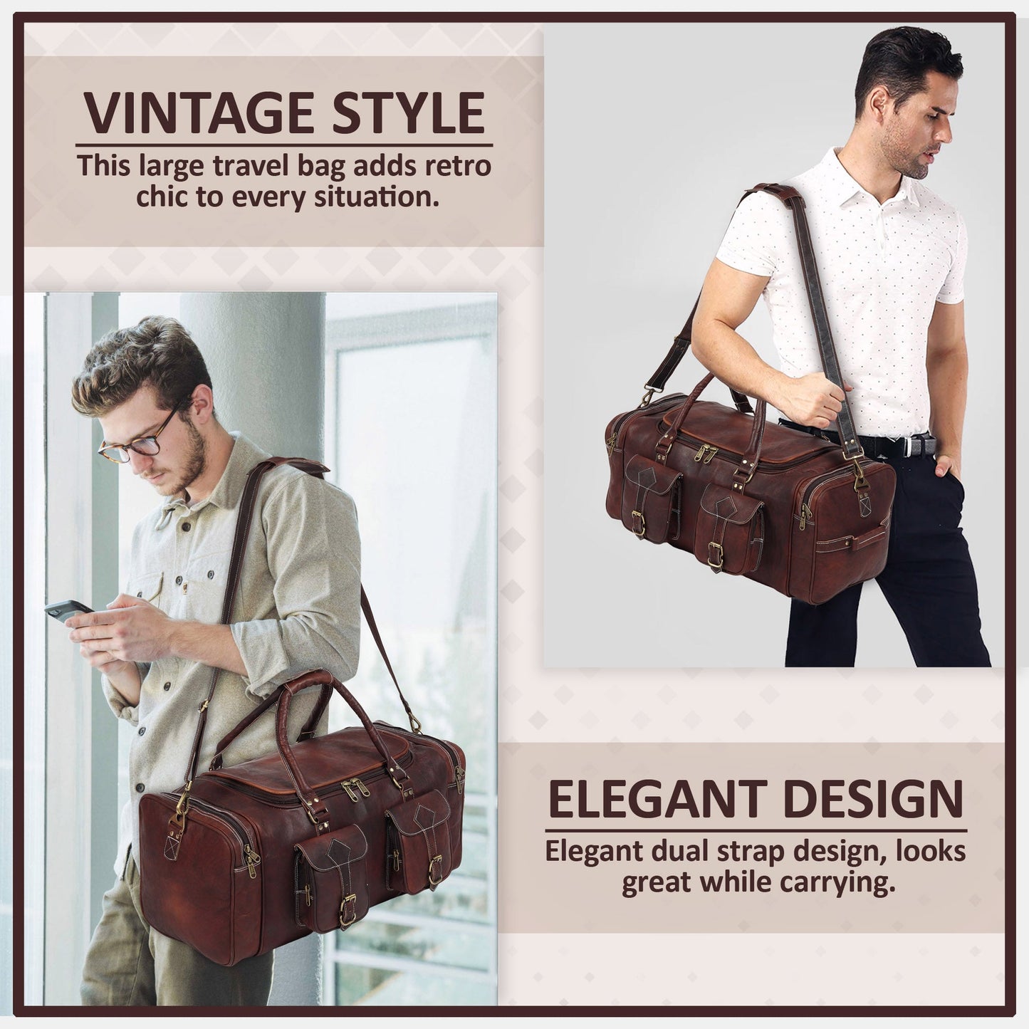 Vintage Dark Brown Traveller Duffle Bag