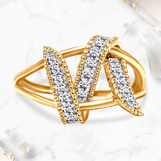 Bague entrelacée en argent sterling 925 plaqué or jaune 14 carats avec diamant 0,25 carat (couleur I-J, pureté I1-I2) – Taille 7