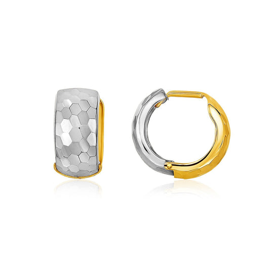 Boucles d'oreilles créoles 14 carats bicolores style entrelacé et taillé au diamant