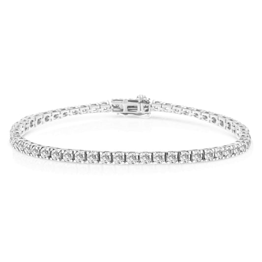 Bracelet de tennis classique en or blanc 14K avec diamants ronds de laboratoire sertis à griffes 5,00 carats (couleur F-G, pureté VS2-SI1) - 7,25"