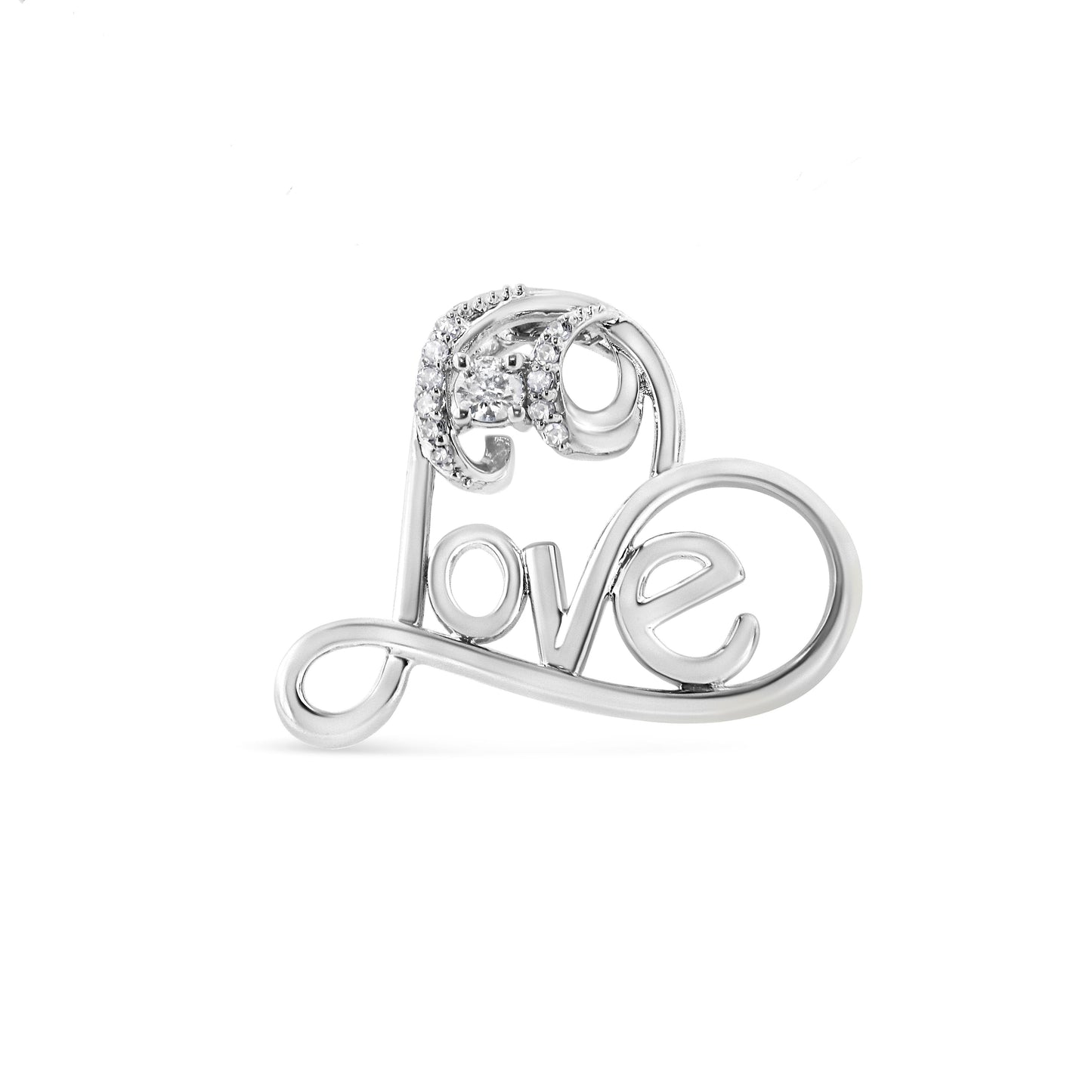 .925 Sterling Silver 1/6 Cttw Round Brilliant-Cut Diamond Accented Open Heart with Love 18" Pendant Necklace (H-I Color, I1-I2 Clarity)