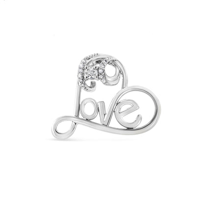 .925 Sterling Silver 1/6 Cttw Round Brilliant-Cut Diamond Accented Open Heart with Love 18" Pendant Necklace (H-I Color, I1-I2 Clarity)