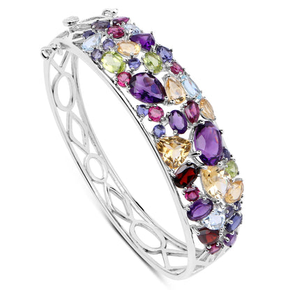 21.17 Carat Genuine Multi Stones .925 Sterling Silver Bangle