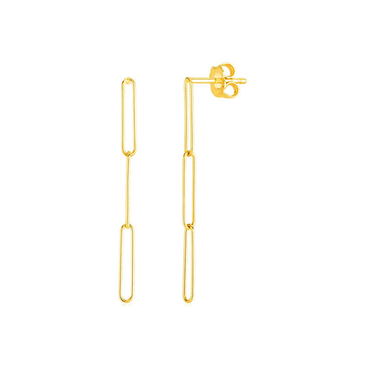 Boucles d'oreilles pendantes en chaîne trombone en or jaune 14 carats