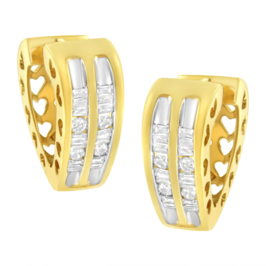 Boucles d'oreilles créoles cœur Huggy en or jaune 10 carats, diamants 0,5 carat (pureté I-J, couleur I2-I3)