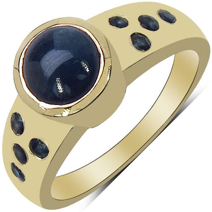 14K Yellow Gold Plated 1.87 Carat Genuine Blue Sapphire & White Diamond .925 Sterling Silver Ring