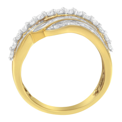 10K Yellow Gold 1.0 Cttw Baguette and Round Diamond Multi-Row Wave Bypass Ring (I-J Color, I1-I2 Clarity) - Ring Size 7
