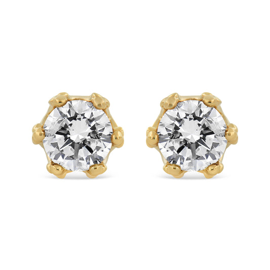Boucles d'oreilles clous couronne en or blanc 14K avec diamants ronds de 0,5 carat (couleur I-J, pureté I1-I2)