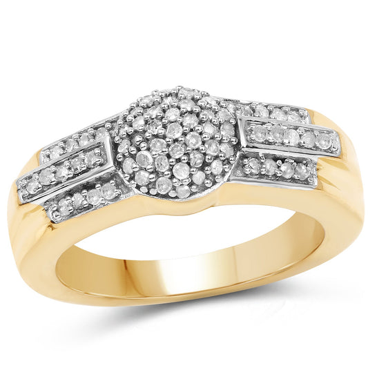 Bague en argent sterling 925 plaqué or jaune 14 carats avec diamant blanc véritable de 0,30 carat