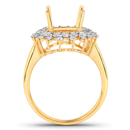 0.79 Carat Genuine White Diamond 14K Yellow Gold Semi Mount Ring - holds 11x9mm Oval Gemstone