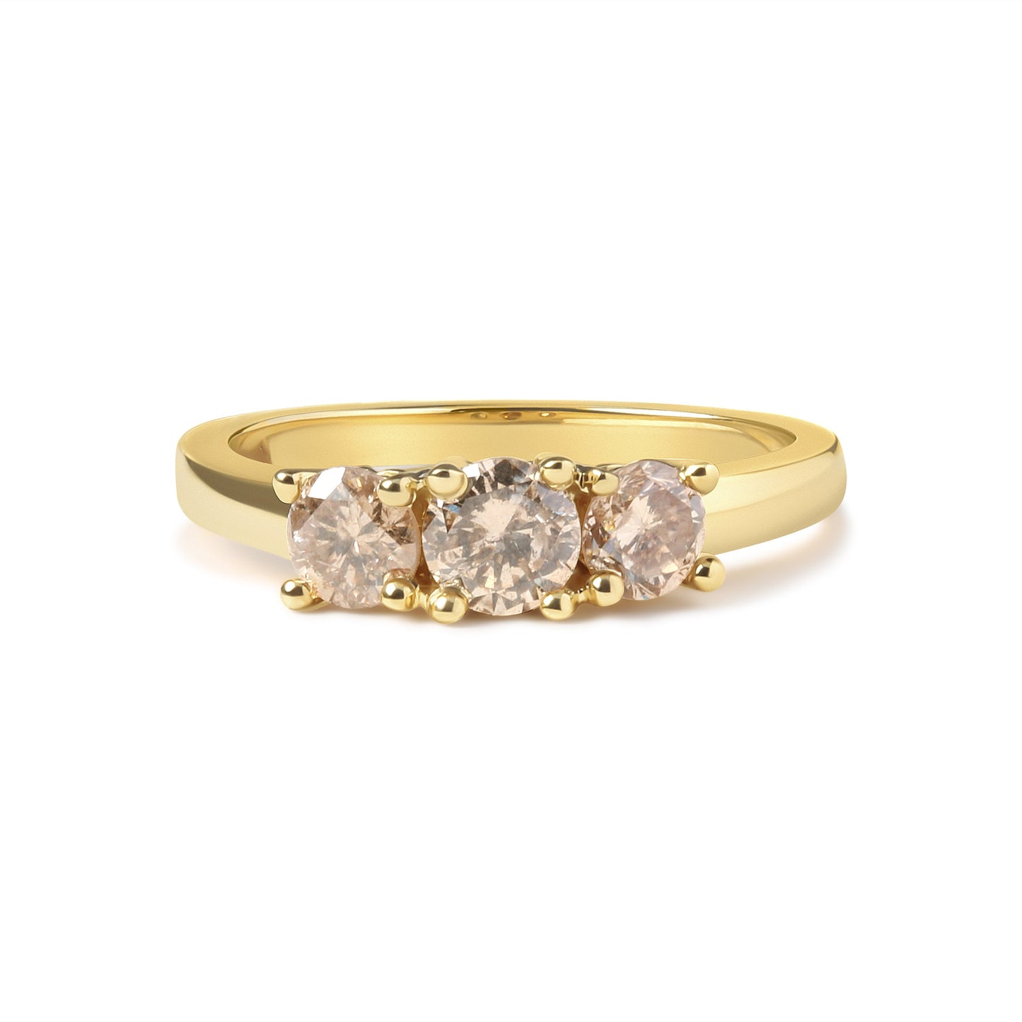10K Yellow Gold 1.00 Cttw Champagne Diamond 3-Stone Band Ring (J-K Color, I1-I2 Clarity)  - Size 7