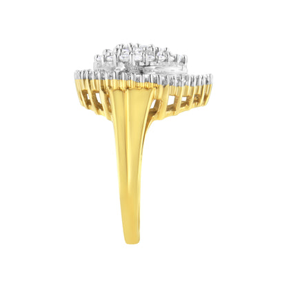 10K Yellow Gold 1.0 Cttw Round and Baguette Cut Diamond Oval Shaped Cluster Ring (I-J Color, I1-I2 Clarity) - Size 7