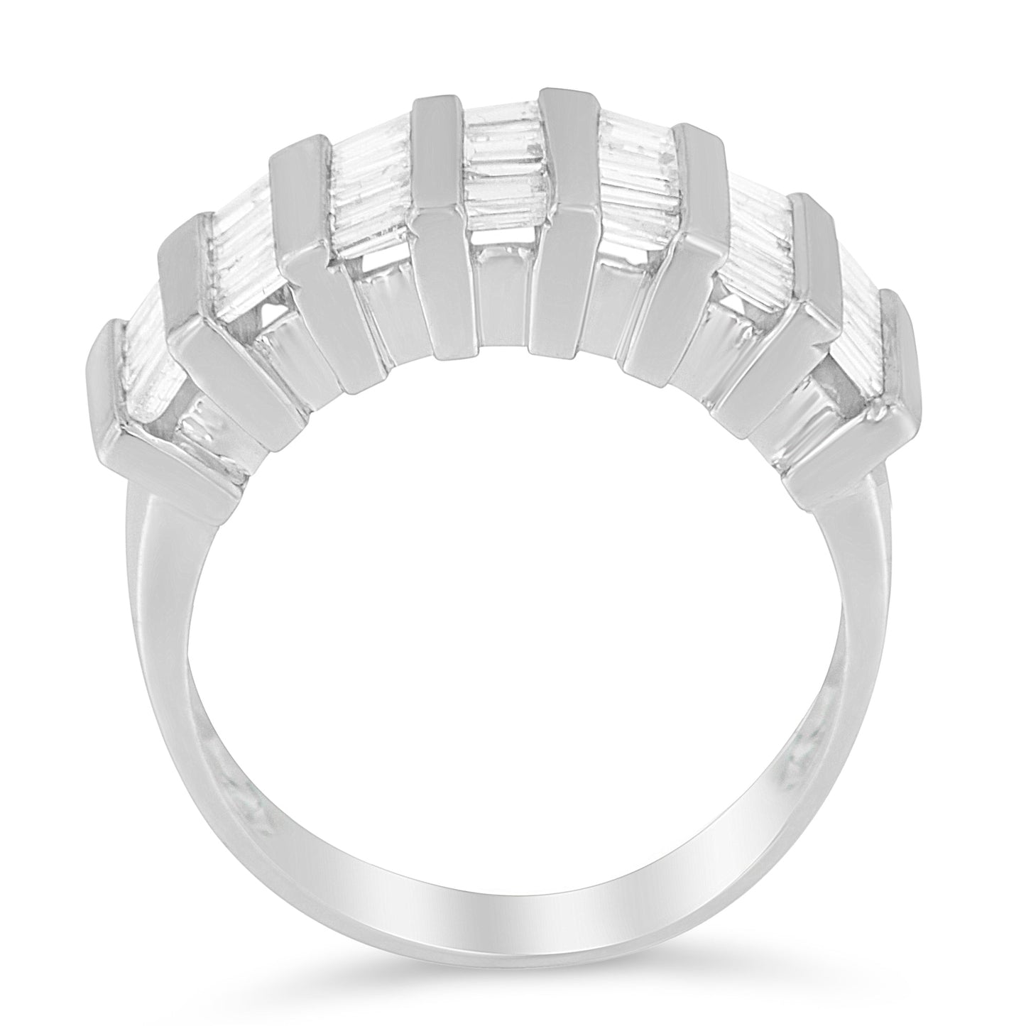 .925 Sterling Silver 1.0 Cttw Baguette Cut Diamond Vertical Channel Fluted Multi-Row Unisex Fashion Wedding Ring (H-I Color, I1-I2 Clarity) - Size 6-3/4
